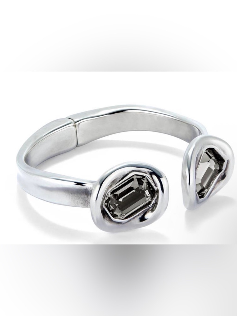 Silver Bangle Bracelet with Rectangular Clear Stone